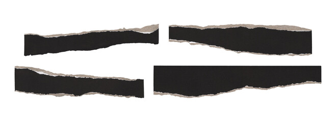 Ripped black paper banners with jagged edges, collage scrap elements on alpha
