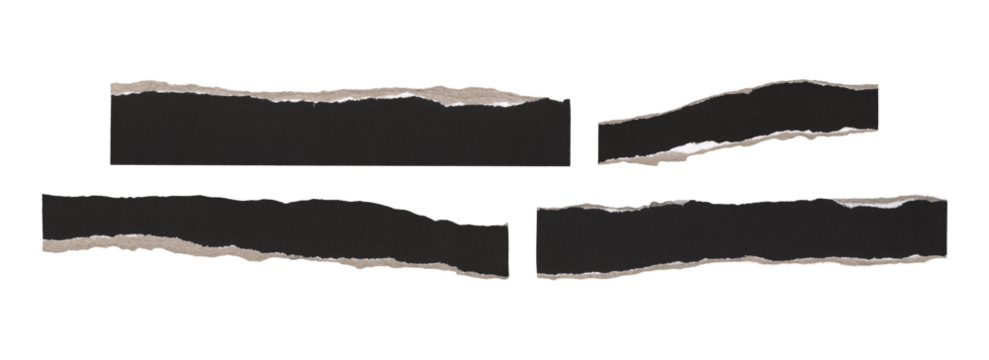 Ripped black paper banners with jagged edges, collage scrap elements on alpha
- Powered by Adobe