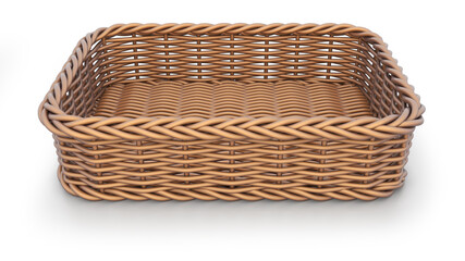 Obraz premium Rectangular wicker basket on white background. 3d illustration