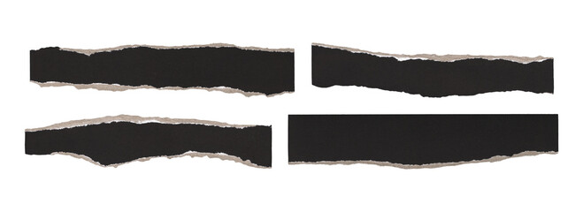Grunge ripped black paper stickers and labels with rough texture, cutout PNG
