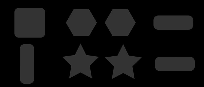 Collection of dark gray geometric shapes on a black background with rounded corners Keywords: square, rounded square