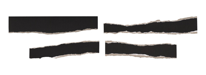 Set of jagged black paper scraps, vintage torn edges for collage design
