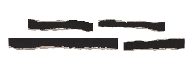 Set of jagged black paper scraps, vintage torn edges for collage design
