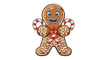 Gingerbread Man's Holiday Cheer: A jolly gingerbread man, adorned with intricate icing details and holding crossed candy canes.