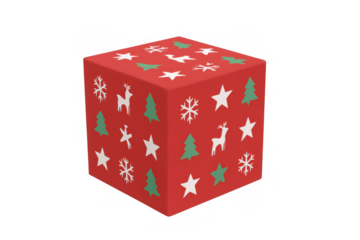Red christmas gift box with festive pattern, creating a holiday present concept on transparent background