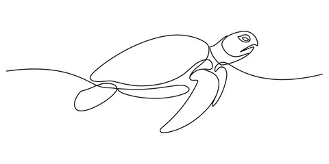 Elegant single line drawing of a sea turtle swimming gracefully through water vector