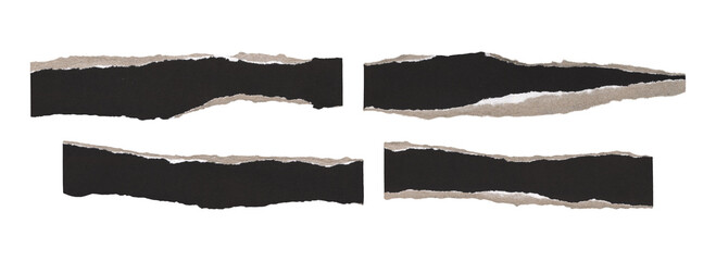 Black ripped paper placeholders with jagged edges, isolated scrap elements

