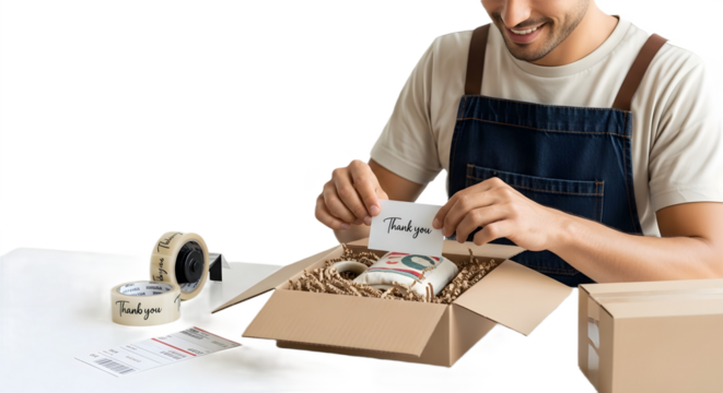 Man with paking tips on transparent background - Powered by Adobe