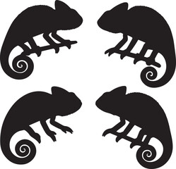 set of silhouette chameleon