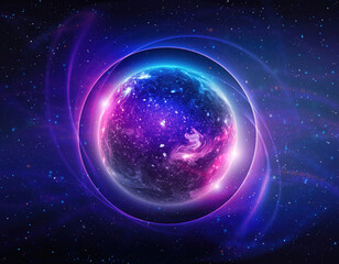 Obraz premium Cosmic truffle deep space glowing aurora energy swirl neon glow galaxy star field luminous sphere abstract planet cosmic dust luminous sphere floats deep space, neon glow wrapped by glowing aurora