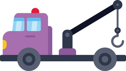 Purple tow truck with crane and hook ready to provide roadside assistance