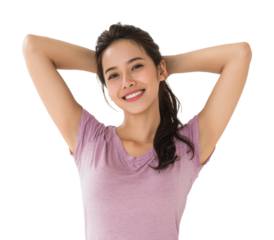 Joyful woman relaxing at home portrait smiling lifestyle isolated on transparent background