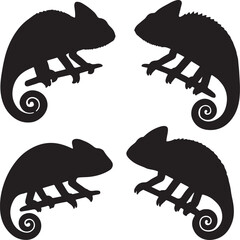 set of silhouette chameleon