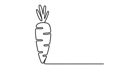 Minimalist continuous line drawing of a single carrot with leafy greens vector