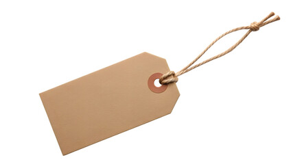 Blank brown paper tag with string isolated on transparent background