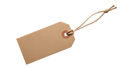 Blank brown paper tag with string isolated on transparent background