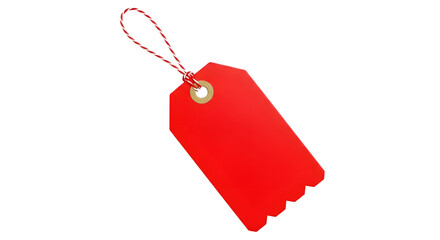 A bright red blank tag with a string, isolated on transparent background