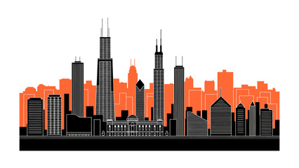 Obraz premium City Skyline in Silhouette: A striking silhouette of a cityscape against a vibrant backdrop, emphasizing the architectural marvels and urban energy