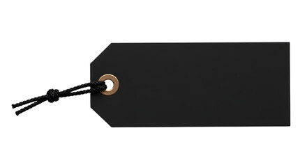 Blank black paper tag with string, isolated on transparent background