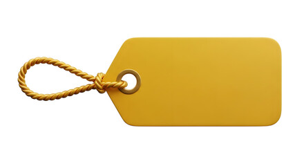 A plain yellow rectangular tag with a rope loop, isolated on transparent background