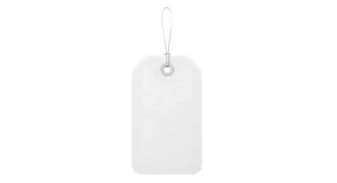 Blank white rectangular tag with rounded corners, isolated on transparent background