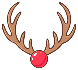 Cute illustration of a Christmas reindeer with a shiny red nose and antlers