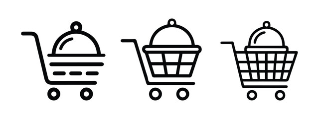 Food Ordering and Takeaway E-commerce Icon Set | Cloche in Shopping Cart