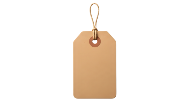 Blank brown paper gift tag with string, isolated on transparent background