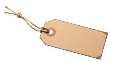 Blank brown paper tag with string isolated on transparent background