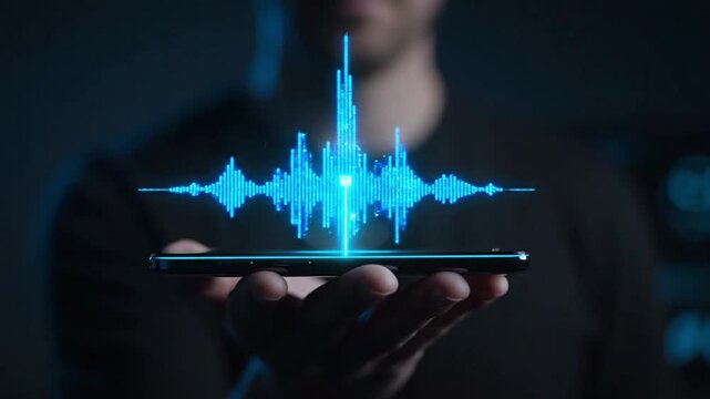 AI analyzing a voice command with a holographic soundwave