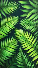 Naklejka premium Lush green palm leaves delicately layered against a dark background creating a tropical ambiance