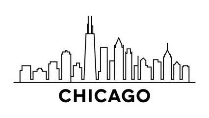 Chicago Skyline: An elegant, minimalist line drawing showcases the iconic Chicago skyline, with its unique architectural silhouettes. A visual ode to urban beauty and the city's unique charm.