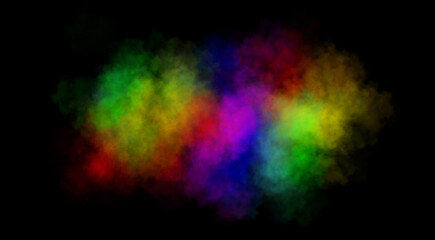 Vibrant colorful smoke cloud blending rainbow hues on transparent background realistic abstract vapor texture