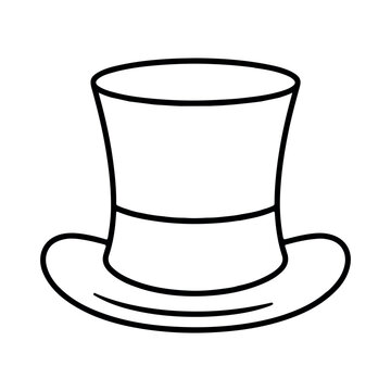 Simple hand drawn outline illustration of a classic top hat with a brim and band