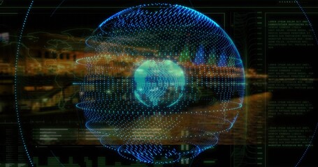 Displaying holographic Earth globe rotating in command center display, with glowing ring lights