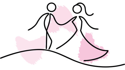 Dancing Couple Stick Figures with Brush Strokes single line celebration