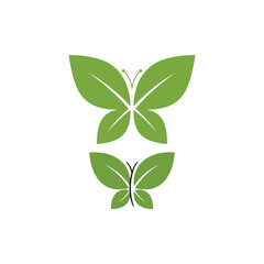 Elegant green leaf butterflies logo symbol nature organic growth and transformation concept vector