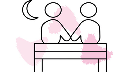 Minimalist Line Art Two People Sitting a Bench Under a Moon single line