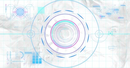 Displaying HUD on crumpled grid paper, with radial gauges, crosshair markers and translucent map