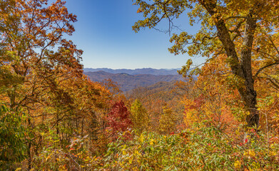 Autumn view from the Woodfin Valley Overlook on the Blue Ridge Parkway in western North Carolina