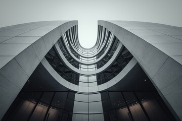 Modern curved building facade creating abstract design