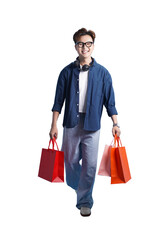 Retail Therapy & Style: A stylish individual, brimming with smiles, strides forward with shopping...