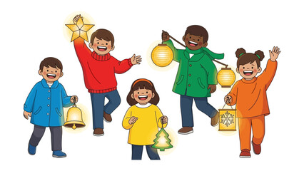Joyful Children's Parade with Lanterns: A group of children light up a festive parade, each carrying a unique lantern, radiating pure joy and celebration in the atmosphere.