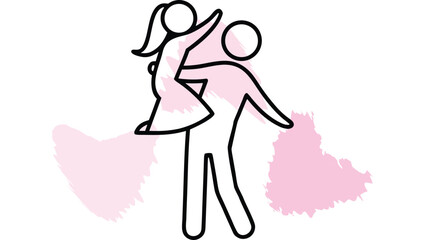 Father holding daughter aloft a abstract single line family lifting
