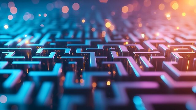 A detailed shot of a glowing maze with an abstract appearance