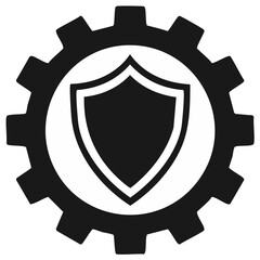 Obraz premium Gear with Shield Symbolizing Protection, Security System, Mechanical Safety, and Technical Defense