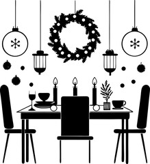 Christmas dining room silhouette vector