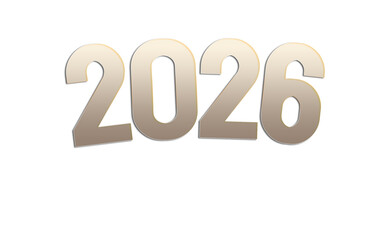 3D Light Brown Gradient Text of Year 2026 on White Background – Large Bold Numbers with Subtle Shading from Light to Dark Brown, Modern Minimal Design for Celebration or Graphic Use