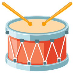Cartoon drum with sticks, isolated.