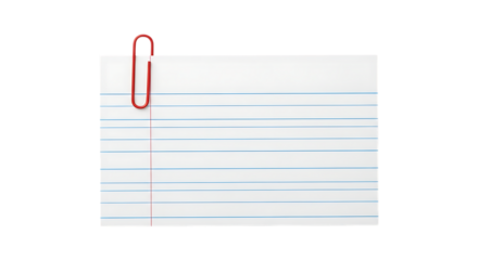 Blank Lined Index Card with a Red Paperclip for School Notes and Office Reminders